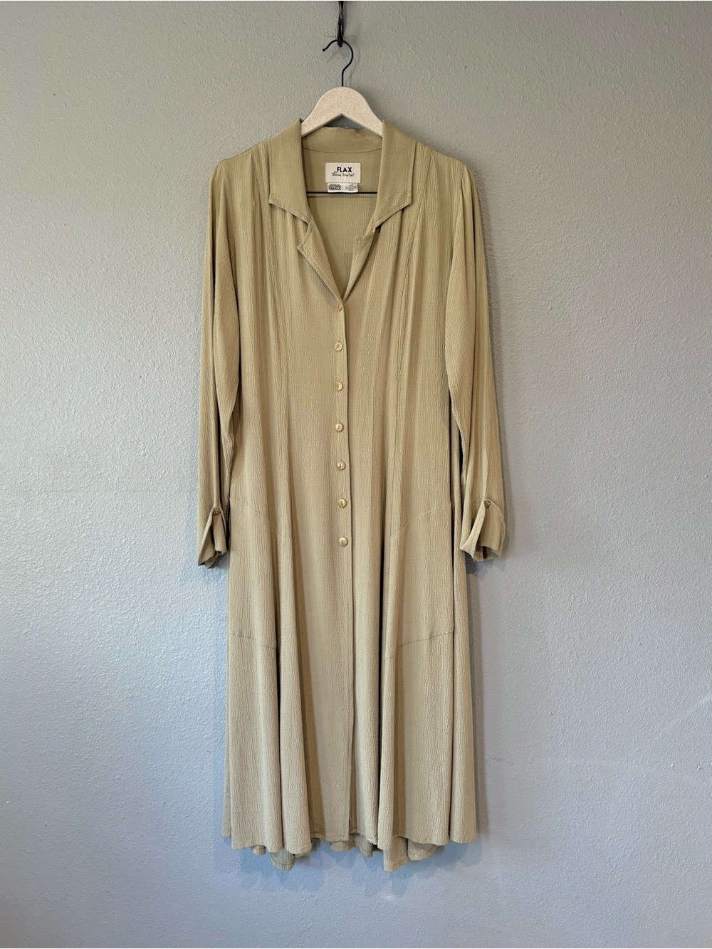 Flax Jeanne Engelhart Vintage Rayon Long Duster Cardigan Sage Size Small